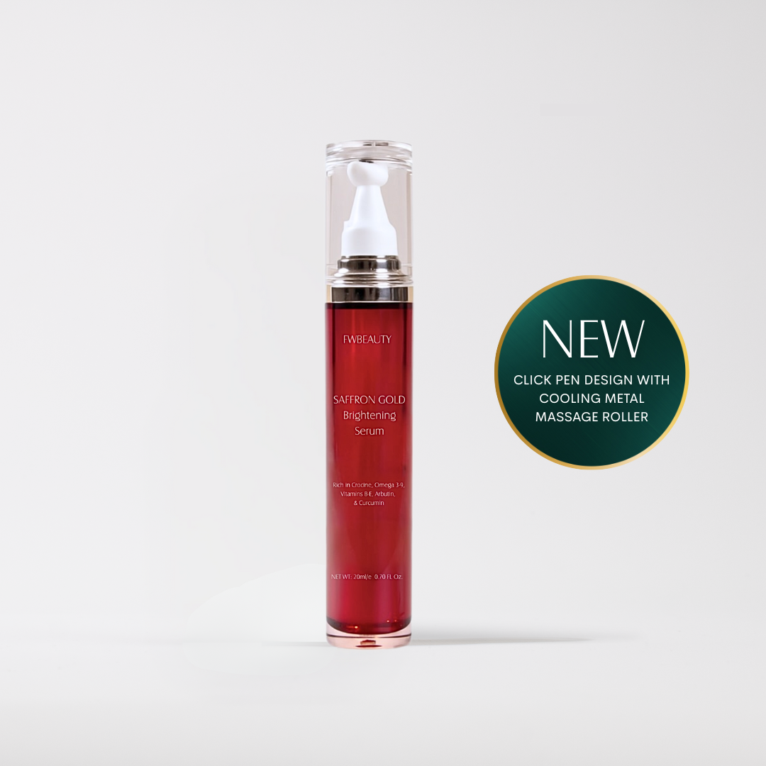 Saffron Gold Brightening Serum by FWBEAUTY on white background”