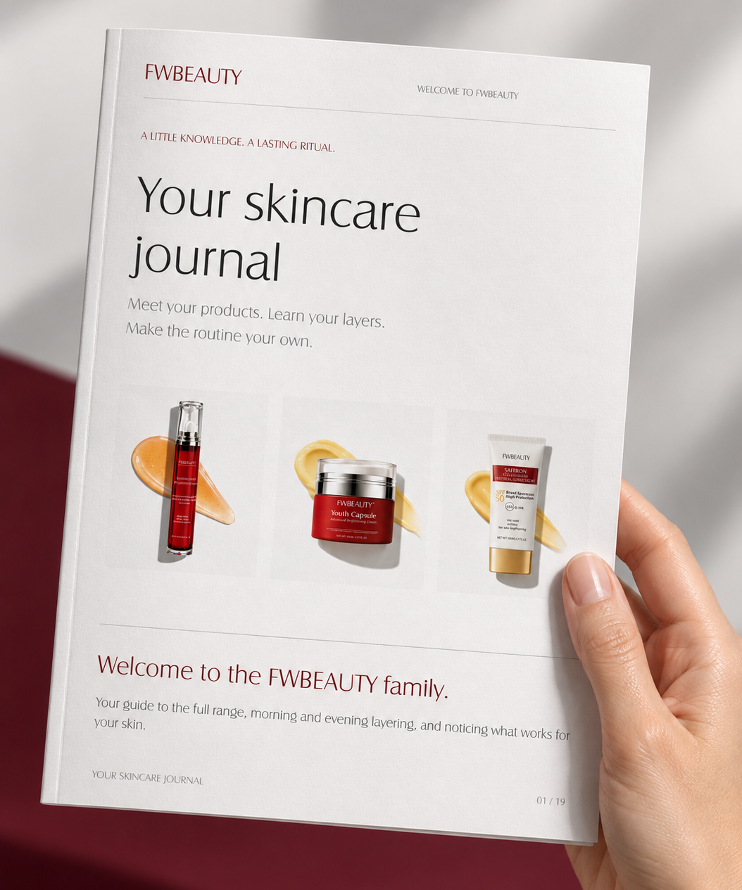 FWBEAUTY skincare journal held in hand