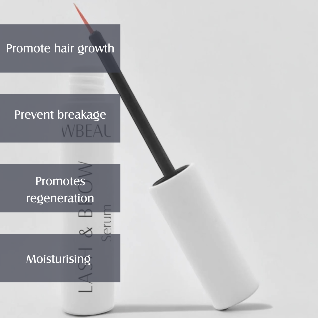 Lash and Brow FWBEAUTY
white tube with white hand and black applicator, on white back ground, with white text. 