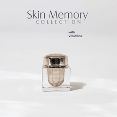Lip Rescue Skin Memory Collection FWBEAUTY
clear cosmetic tube with chrome finish and lining 'FWBEAUTY' Branding, on white background and grey text ' with Volufine'