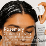 Person applying hair product with conditioner about rosemary and hair growth.