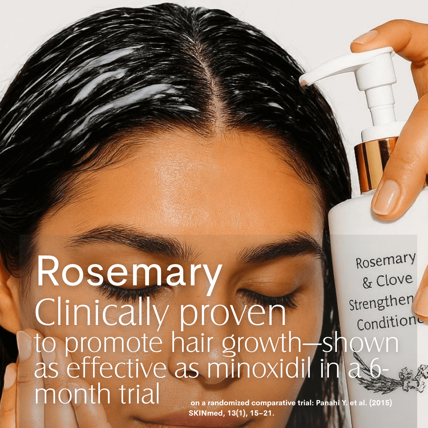 Person applying hair product with conditioner about rosemary and hair growth.