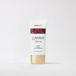 Saffron brightening mineral sunscreen bottle with gold cap on a white background