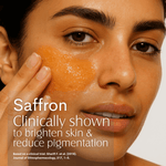 Saffron Cleansing Balm FWBEAUTY 

person applying Orange colour balm product to face with whit text on white back ground. 