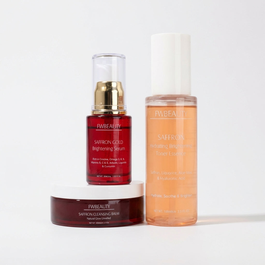 Three skincare products from FW Beauty on a white background