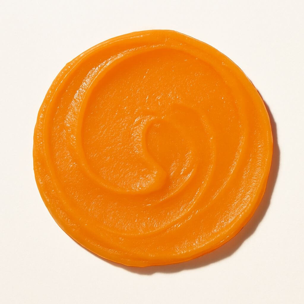 Saffron cleansing balm swatch FWBEAUTY. 

 orange balm product swatch on white back ground. 